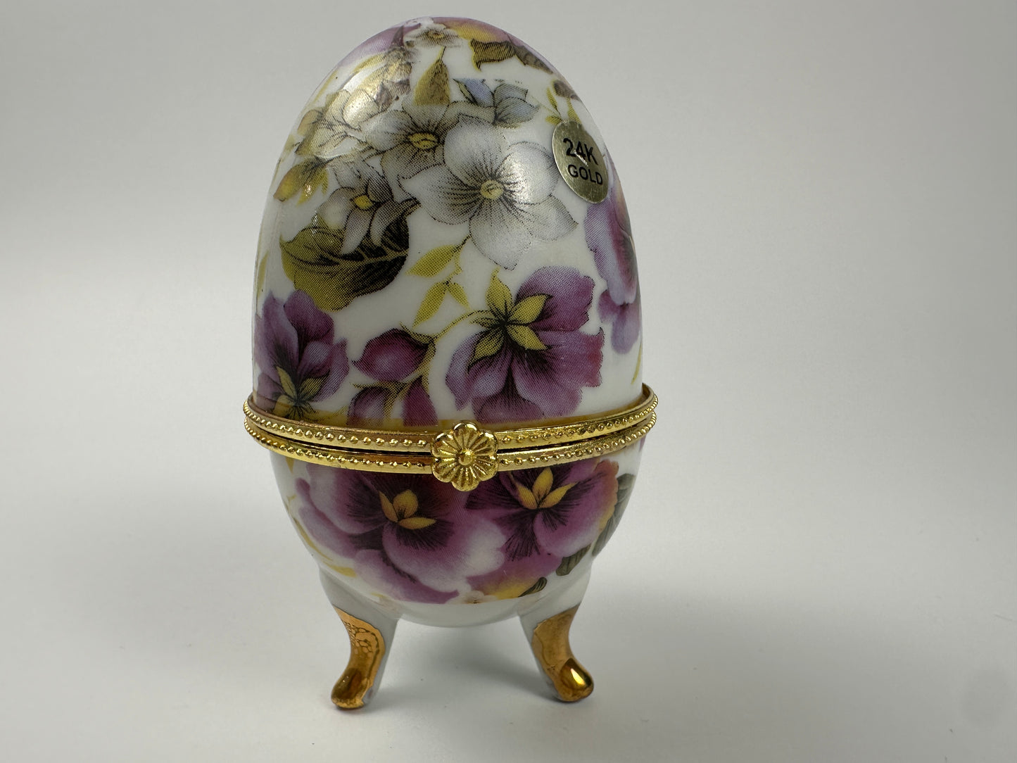 Purple Floral Egg Shaped Ring & Trinket Holder