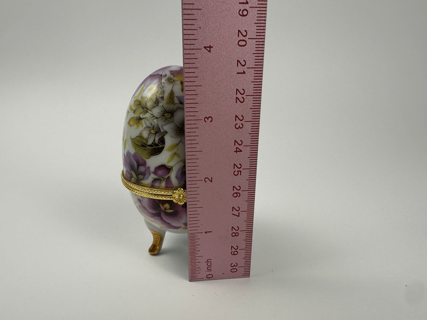 Purple Floral Egg Shaped Ring & Trinket Holder