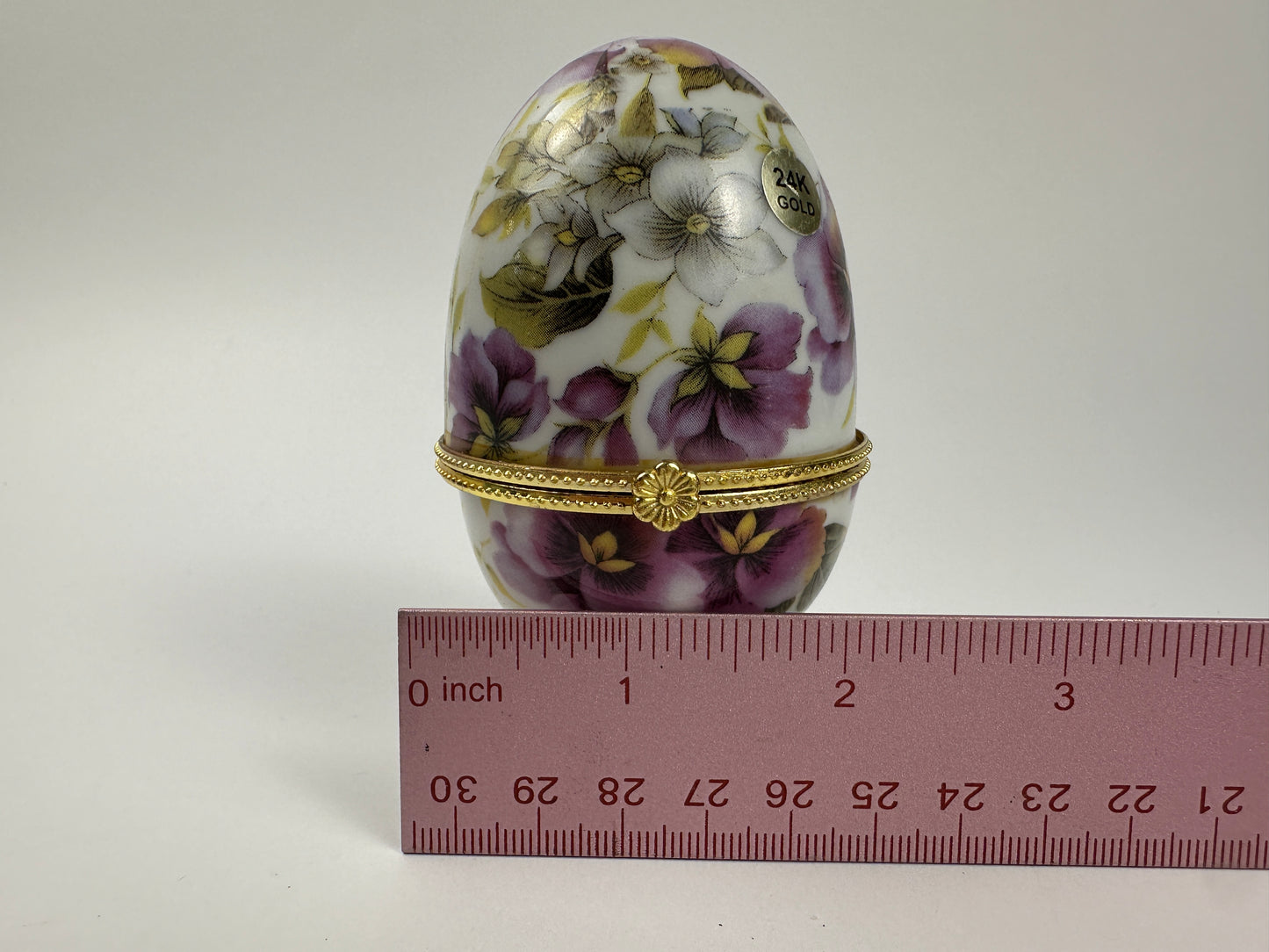 Purple Floral Egg Shaped Ring & Trinket Holder