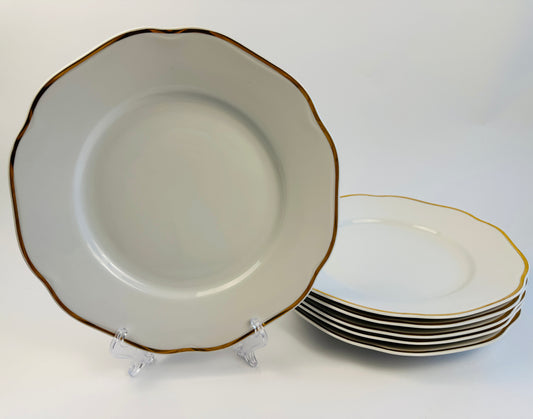 Epiag China Scalloped Gold Rim Dinner Plates Set of Six