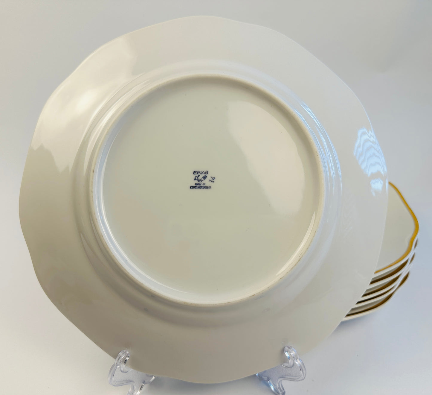 Epiag China Scalloped Gold Rim Dinner Plates Set of Six