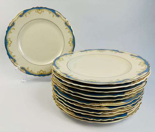 Syracuse China Blue Federal Dinner Plates Set of Twelve