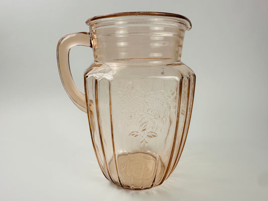 Anchor Hocking Pink Floral Mayfair Pressed Glass Pitcher