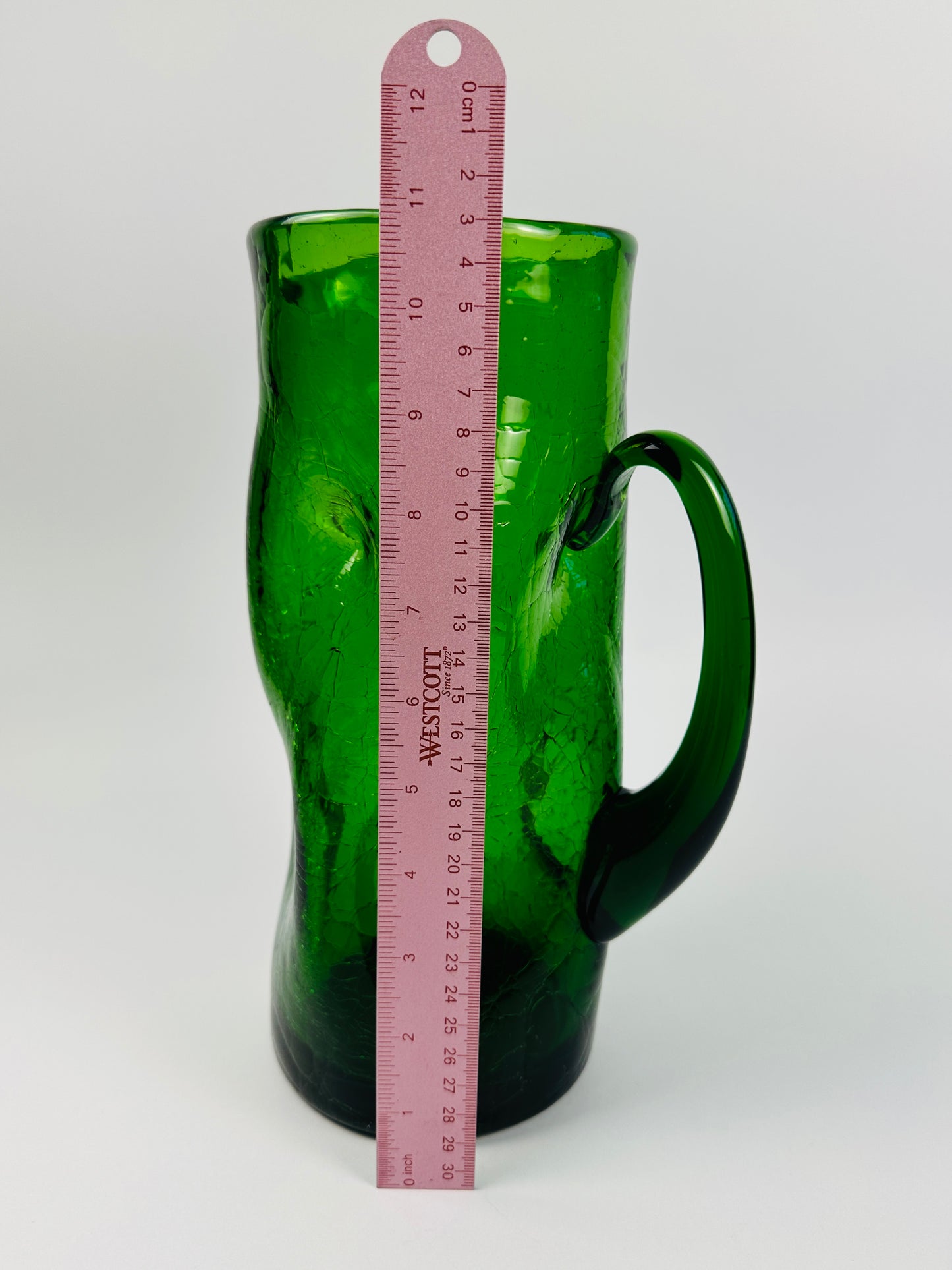 Green Dimpled Crackled Glass Pitcher