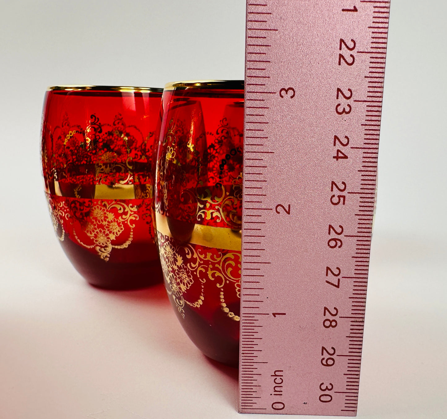 Red and Gold Decanter & Six Glasses Set