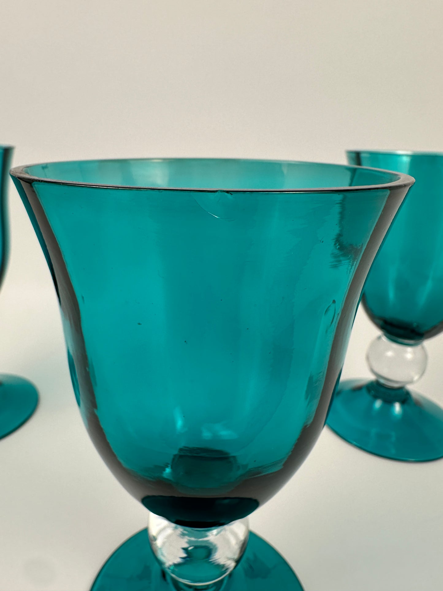 Teal Blue Decanter & Four Wine Glasses Set