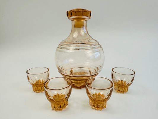 Vintage Apricot Glass Decanter & Four Glasses Set