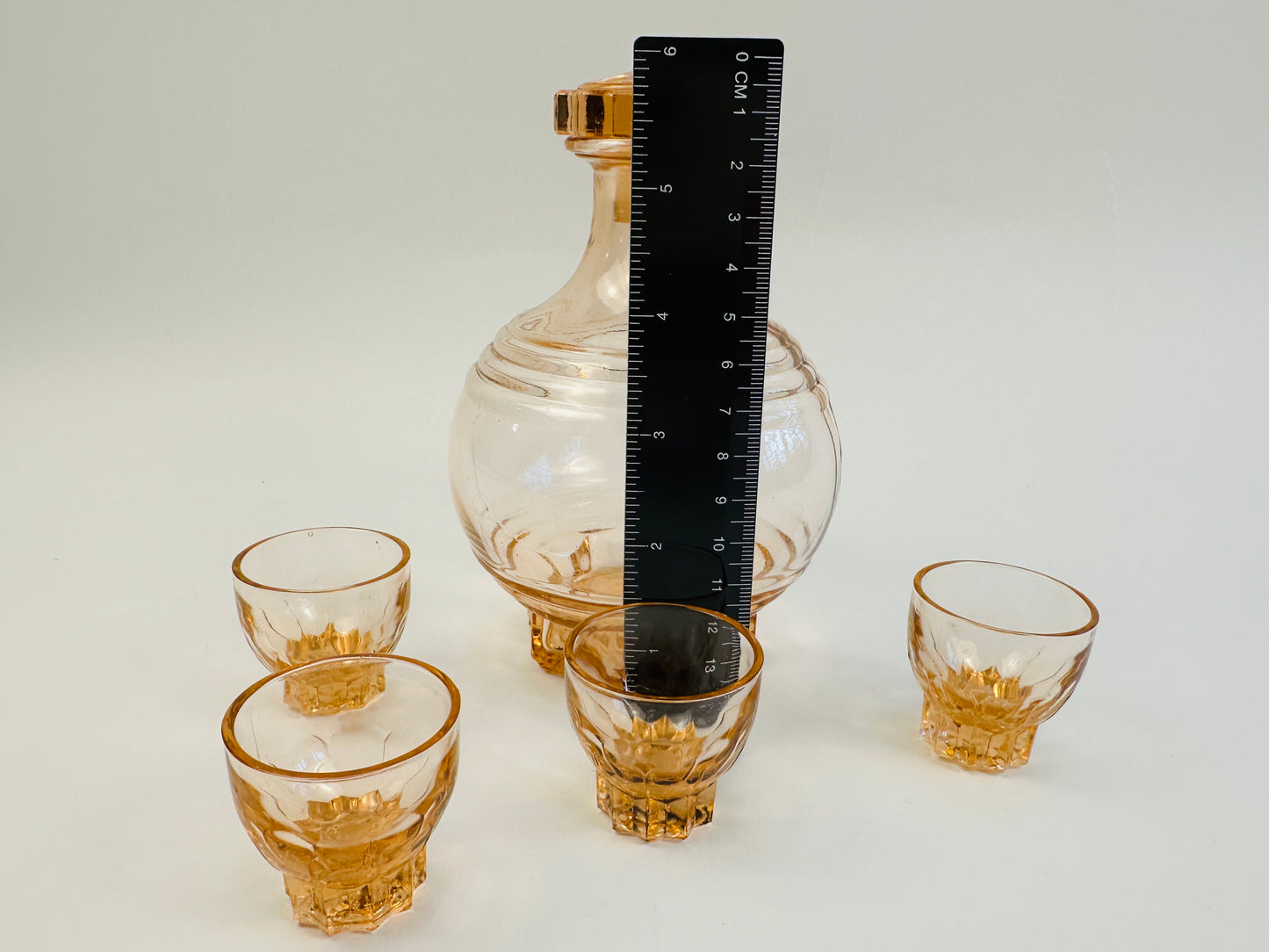 Vintage Apricot Glass Decanter & Four Glasses Set