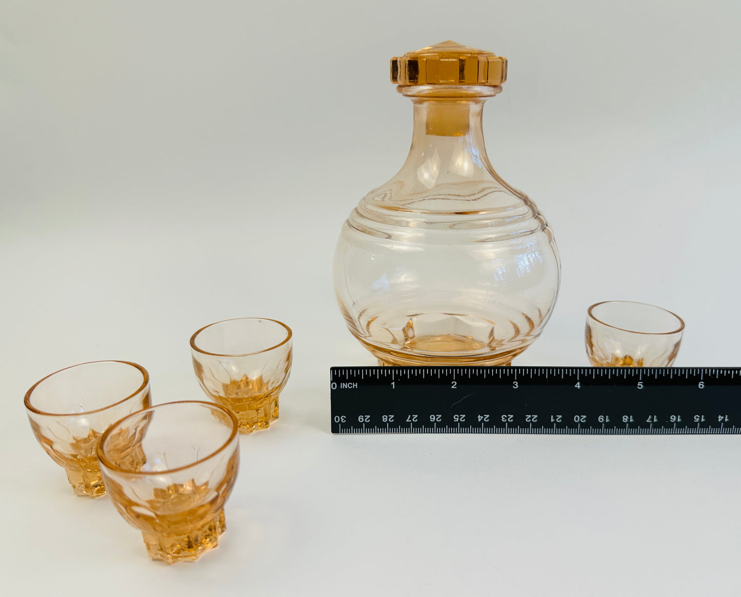 Vintage Apricot Glass Decanter & Four Glasses Set