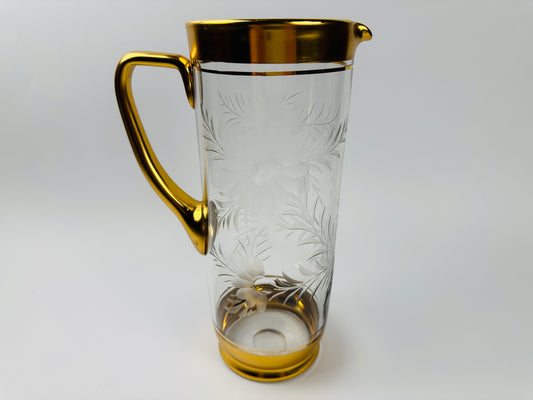 Vintage Etched Glass Cocktail Pitcher