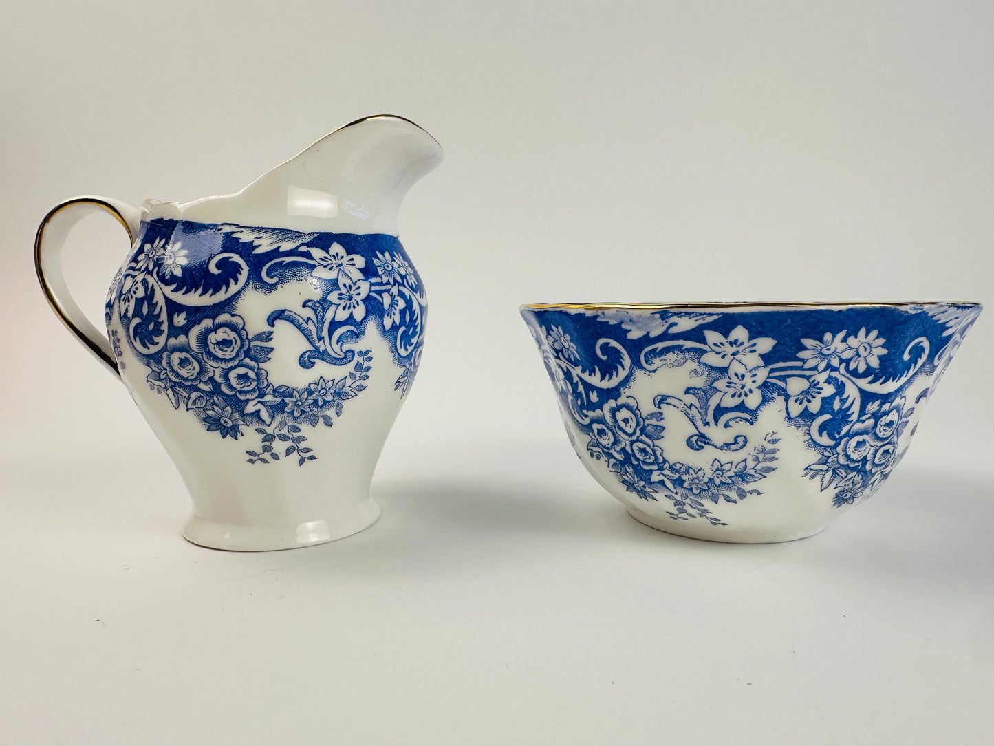 England Blue & White Floral Sugar Bowl & Creamer Set