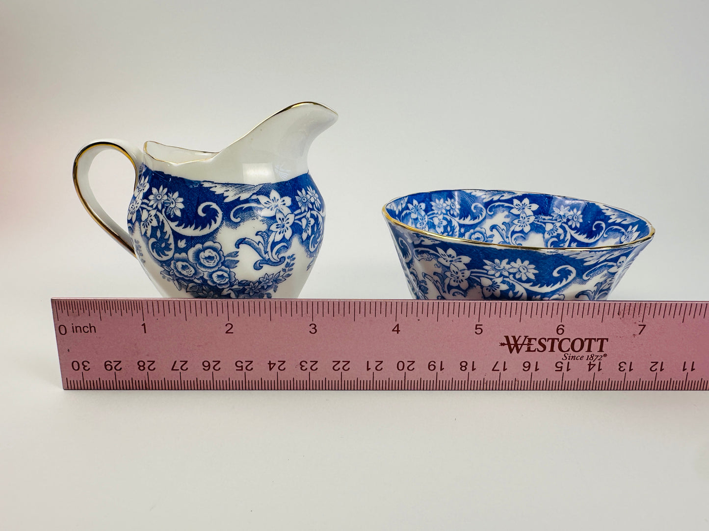 England Blue & White Floral Sugar Bowl & Creamer Set