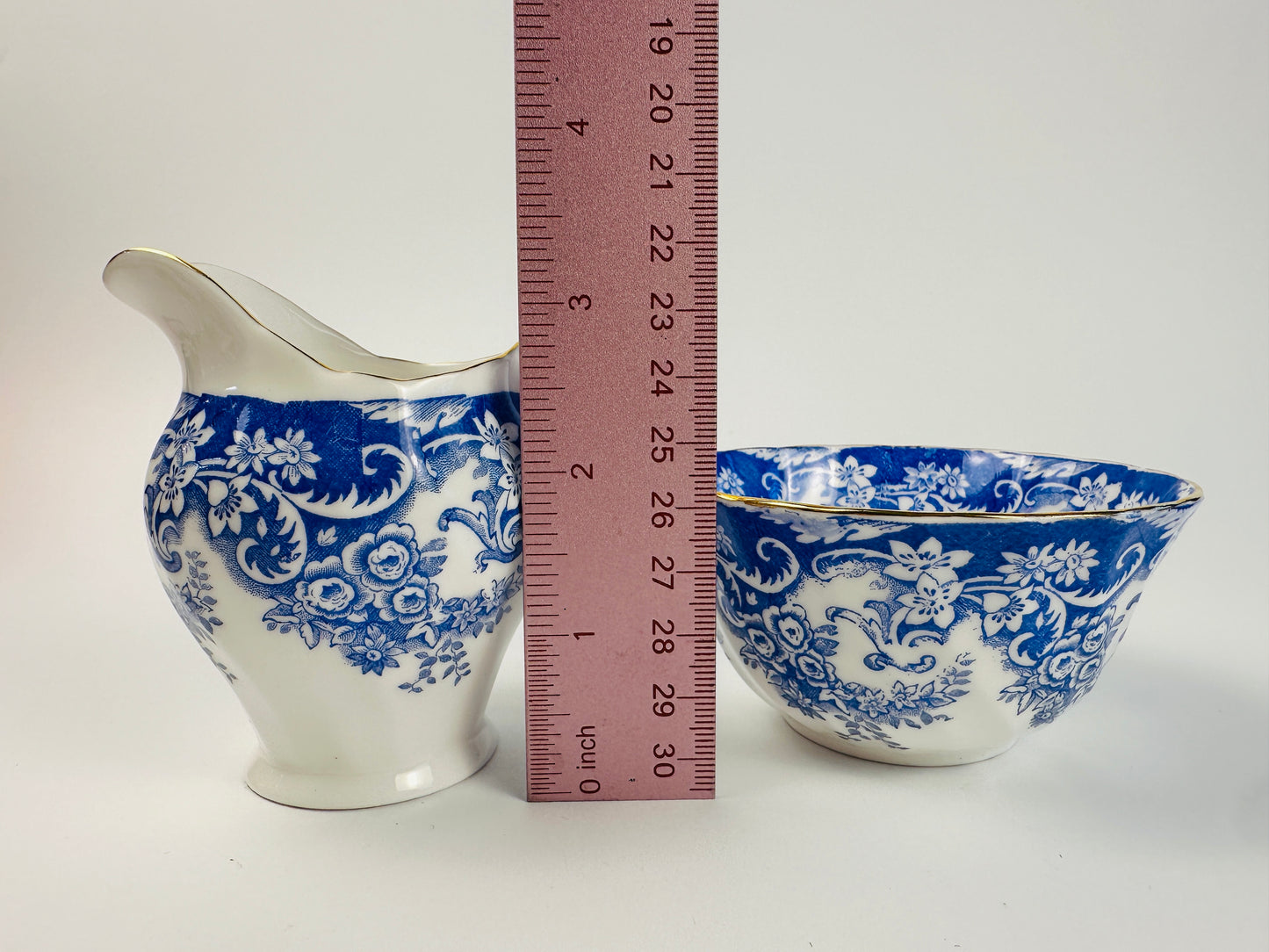 England Blue & White Floral Sugar Bowl & Creamer Set