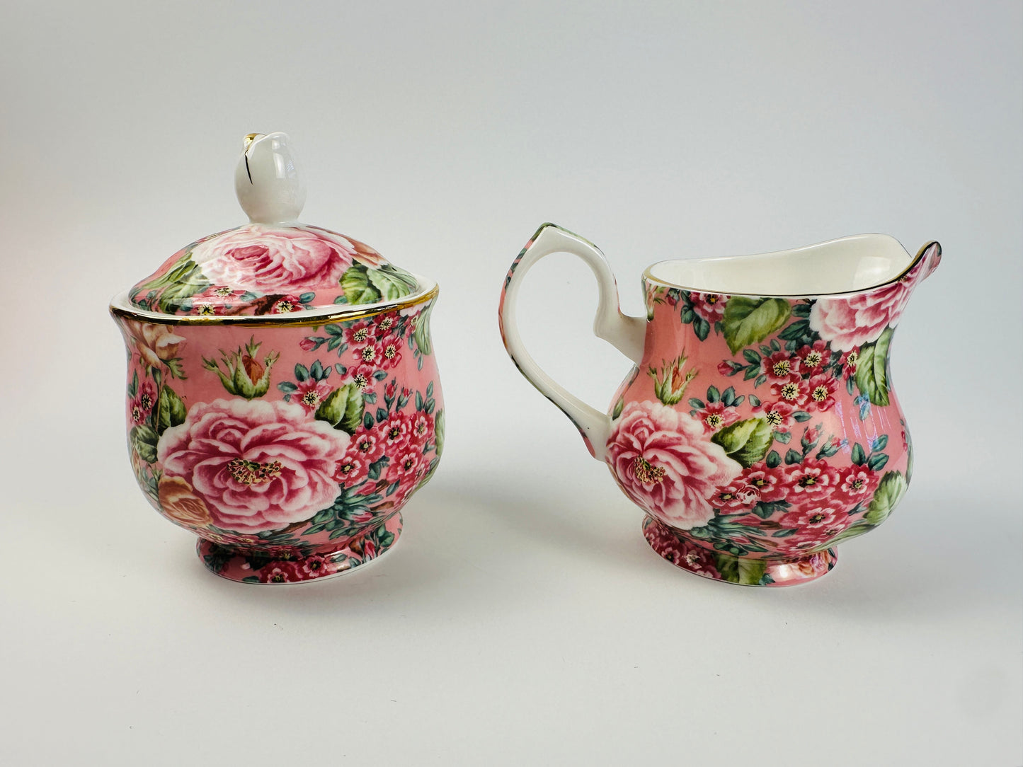 England Pink Rose Sugar Bowl & Creamer Set