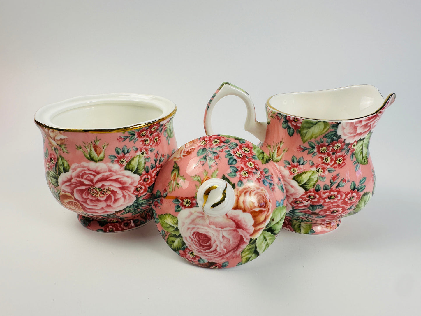 England Pink Rose Sugar Bowl & Creamer Set