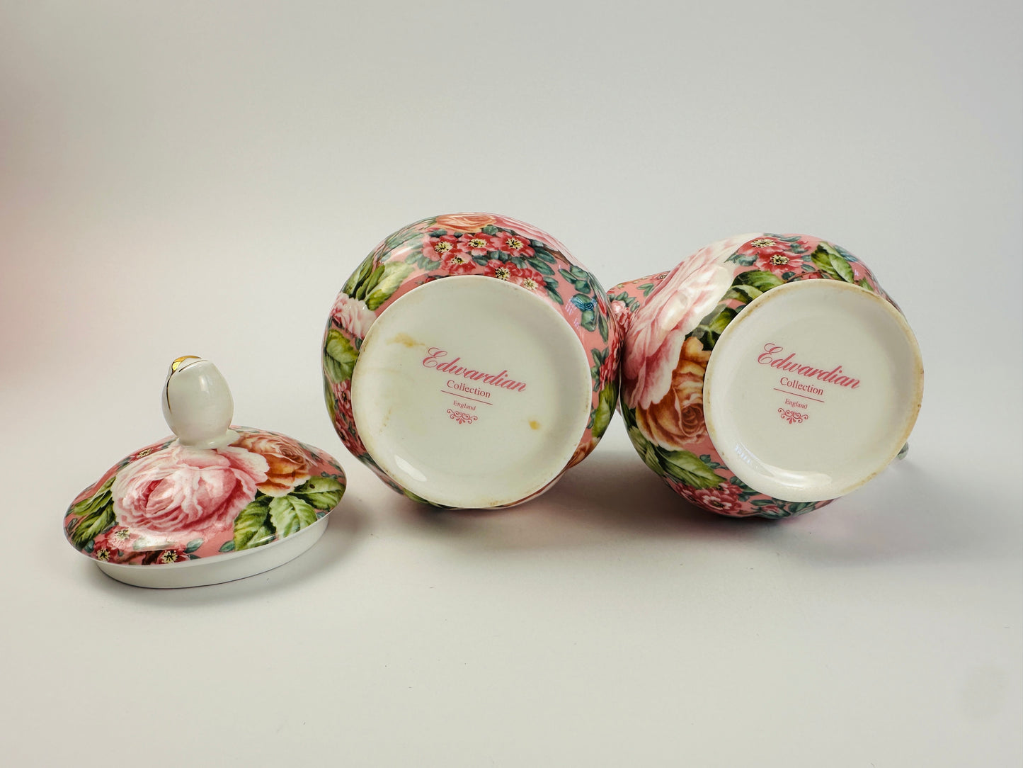 England Pink Rose Sugar Bowl & Creamer Set