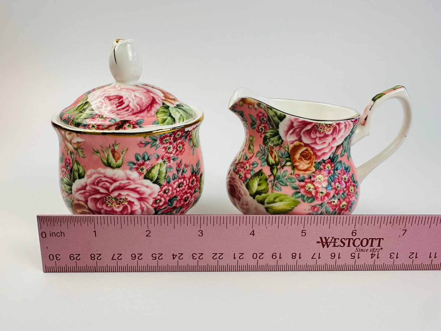 England Pink Rose Sugar Bowl & Creamer Set