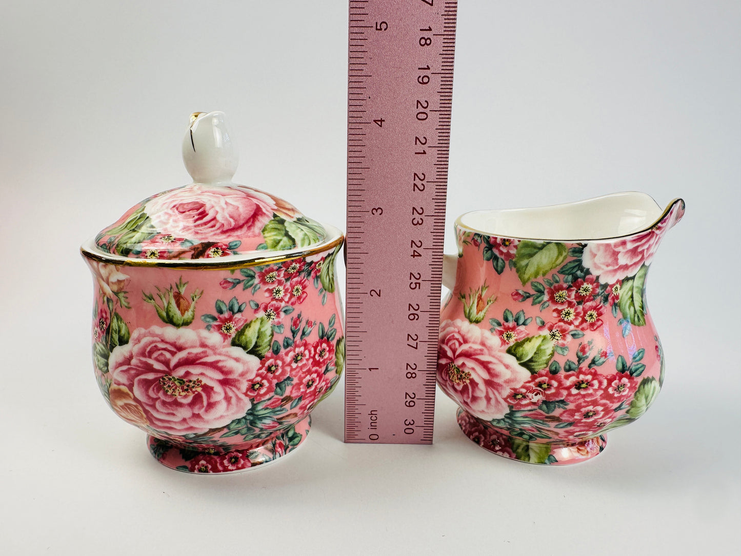 England Pink Rose Sugar Bowl & Creamer Set