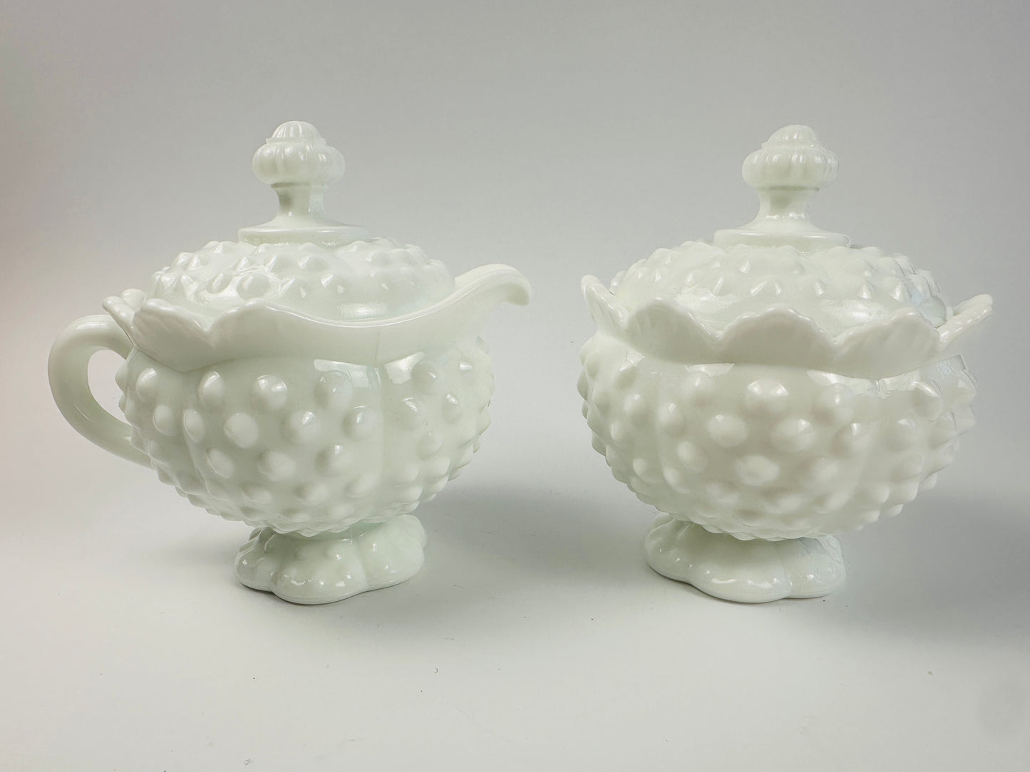 Fenton Hobnail White Sugar Bowl & Creamer Set