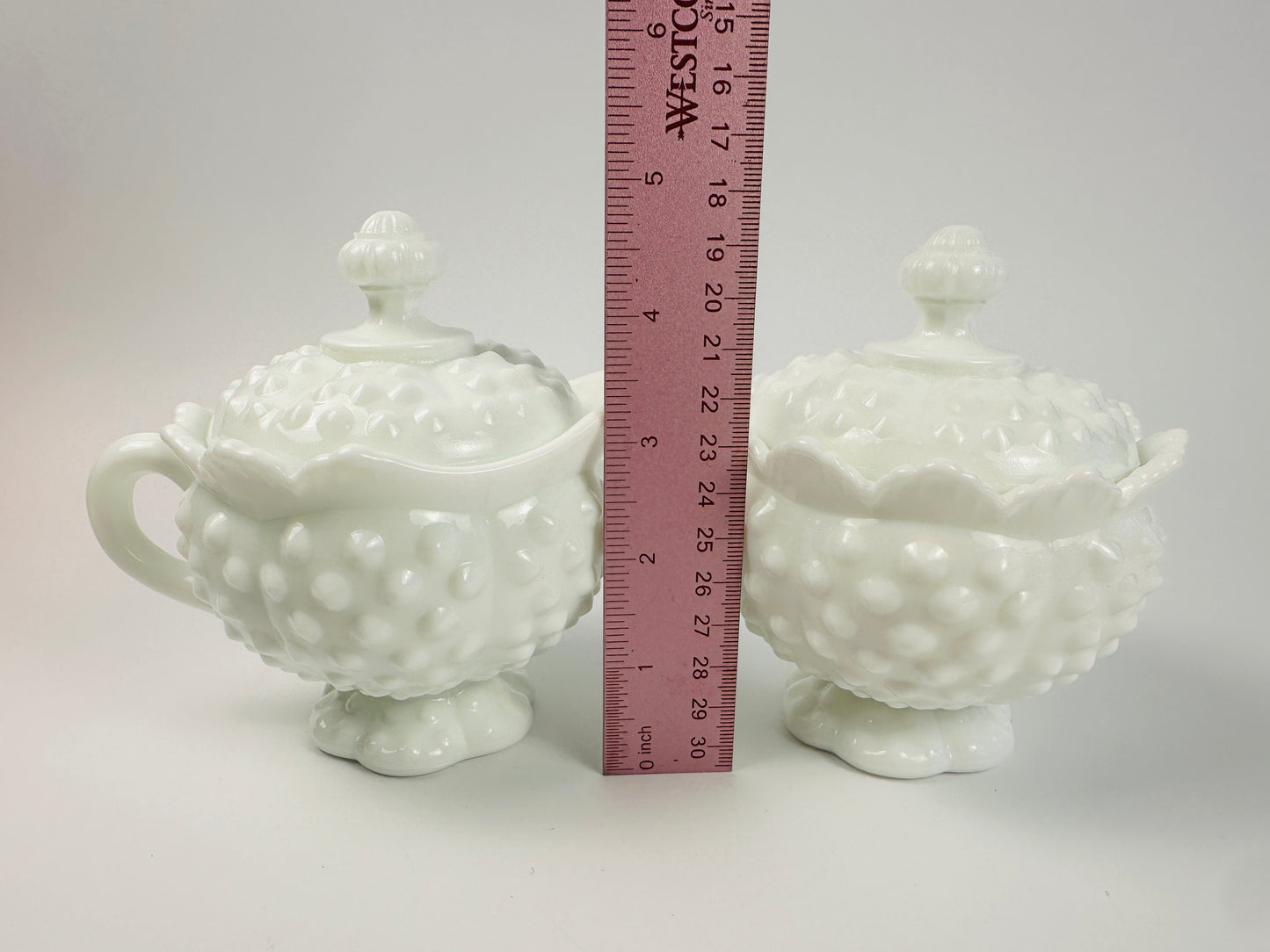 Fenton Hobnail White Sugar Bowl & Creamer Set