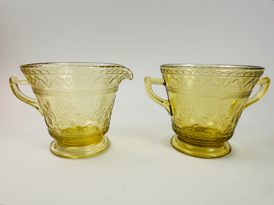 Yellow Sugar Bowl & Creamer Set