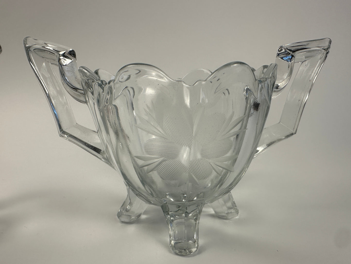 Ribbed Etched 3 Toe Sugar Bowl & Creamer Set