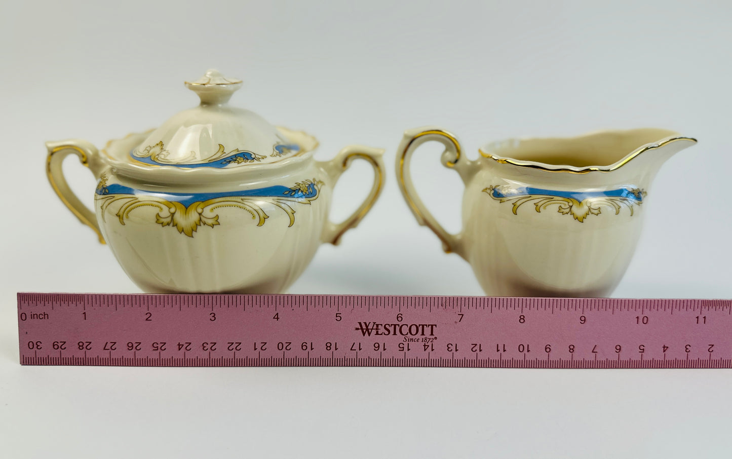 Syracuse China Blue Federal Sugar Bowl & Creamer Set