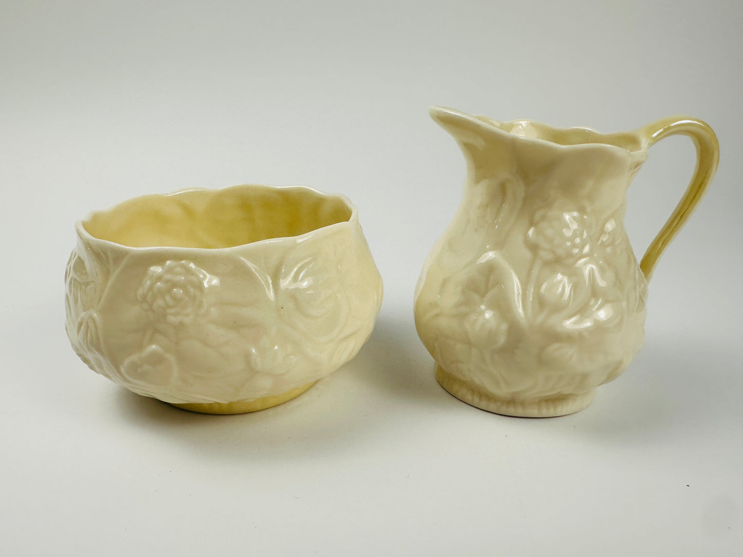 Belleek Floral Sugar Bowl & Creamer