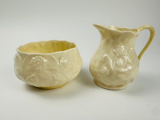 Belleek Floral Sugar Bowl & Creamer