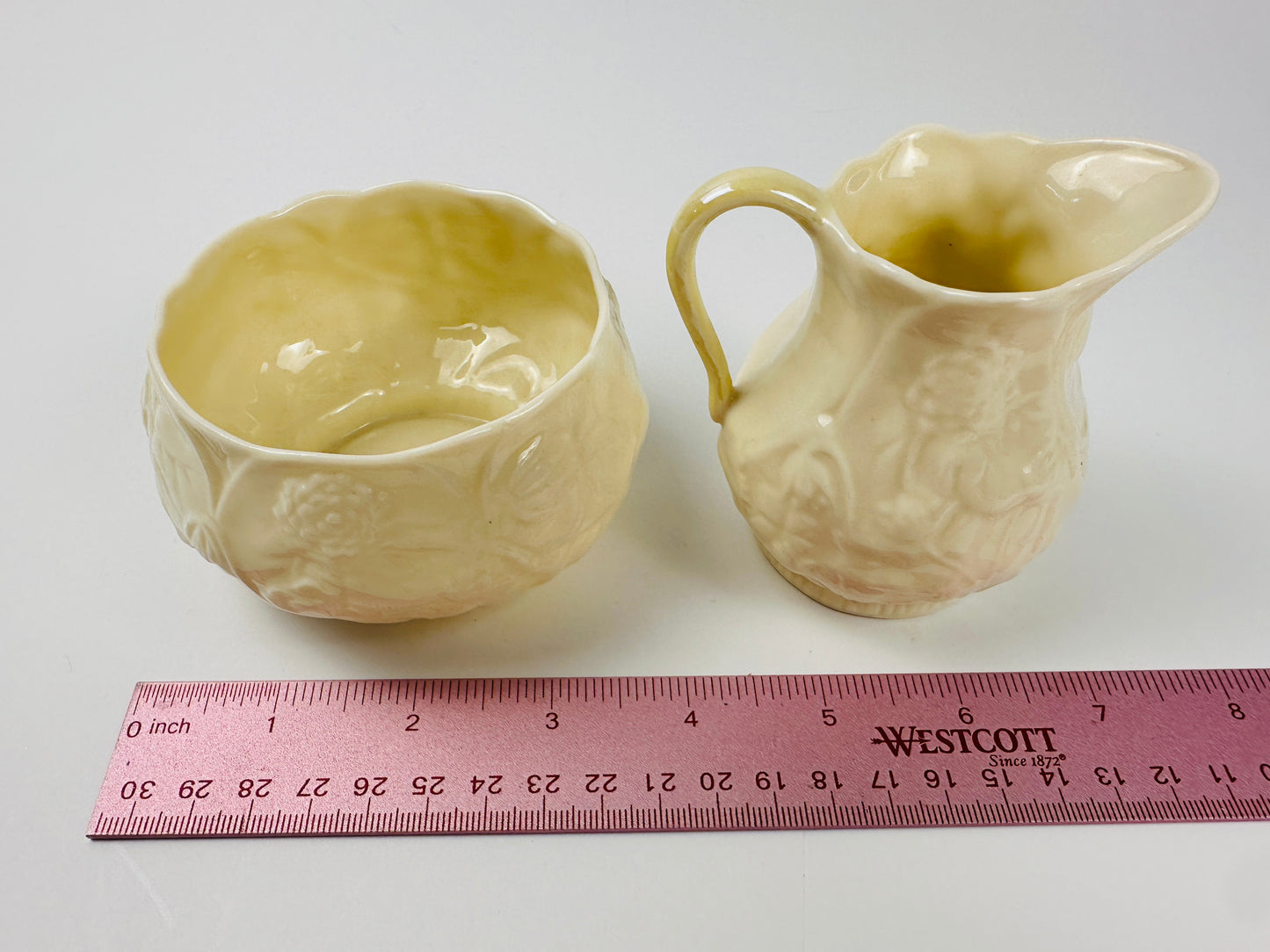 Belleek Floral Sugar Bowl & Creamer