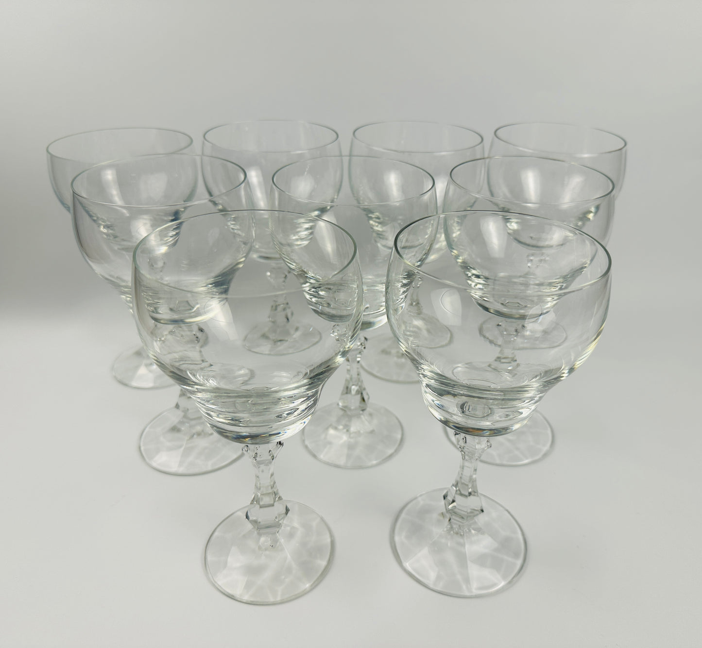 Bell Shape Fluted Stem Wine Glasses Set of Nine