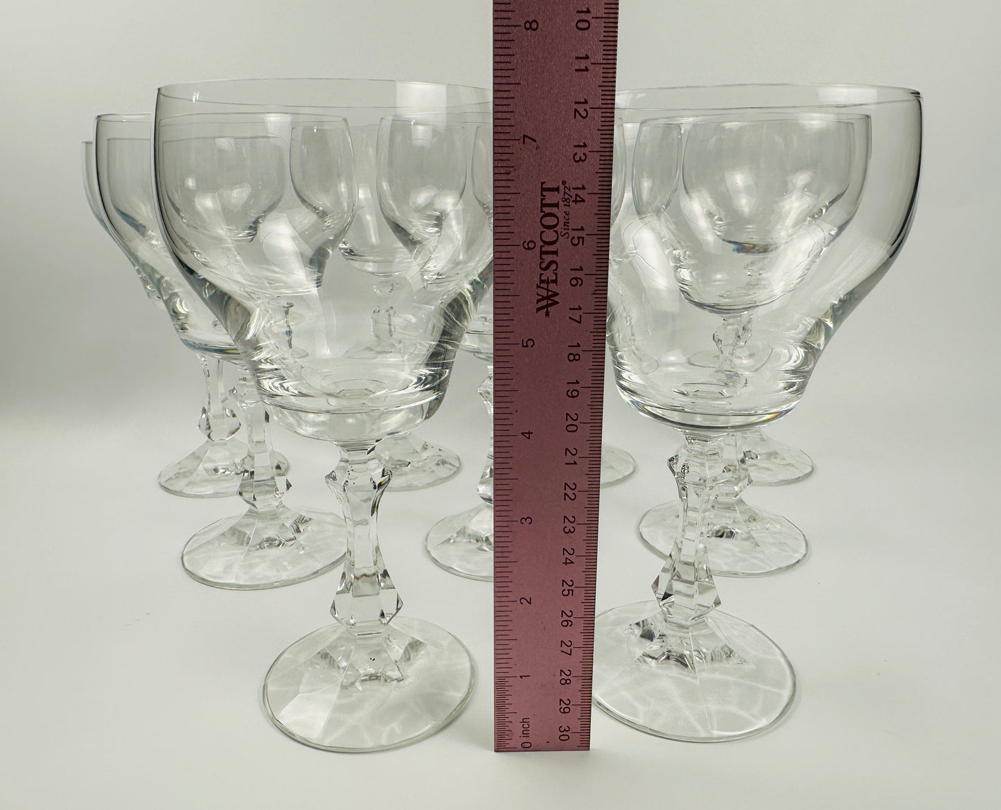 Bell Shape Fluted Stem Wine Glasses Set of Nine