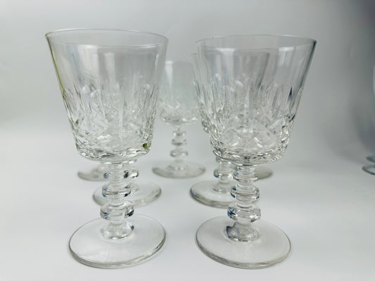 Cut Pattern 3 Tier Stem Wine Glasses Set of Seven