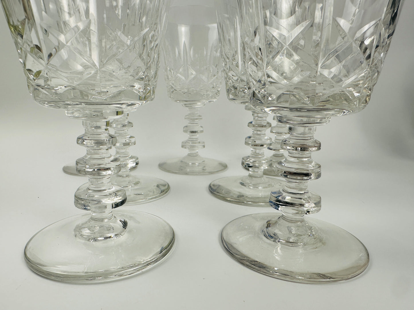 Cut Pattern 3 Tier Stem Wine Glasses Set of Seven