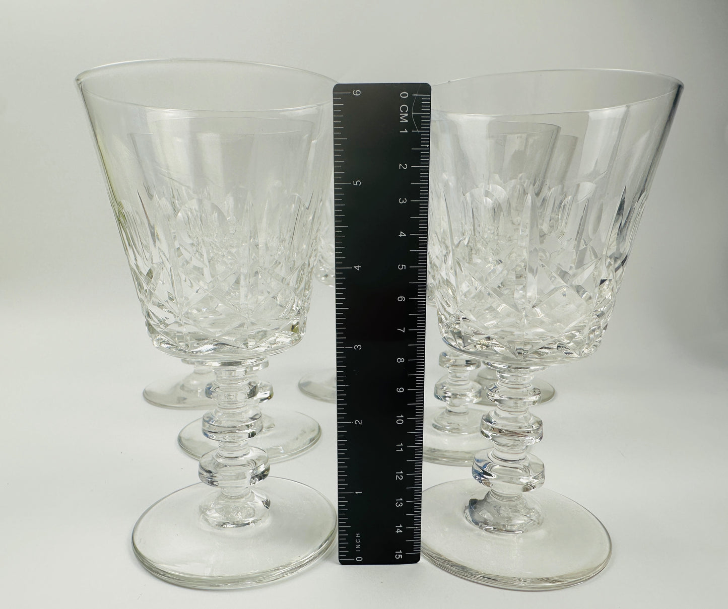 Cut Pattern 3 Tier Stem Wine Glasses Set of Seven