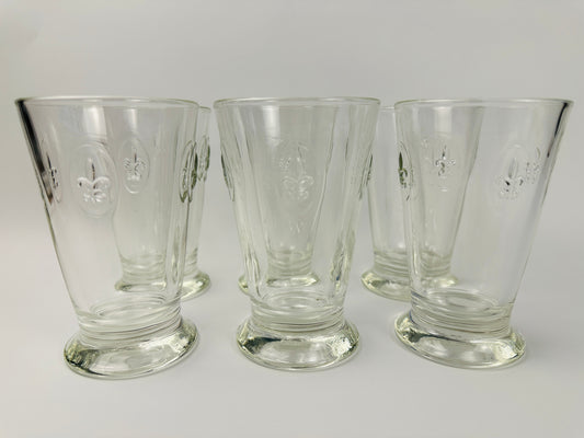 Fleur De Lis 5 Inch Footed Multi Purpose Glasses Set of Six