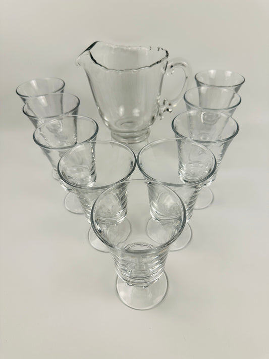 Fostoria Century Water or Tea Glasses Set of Nine With Pitcher