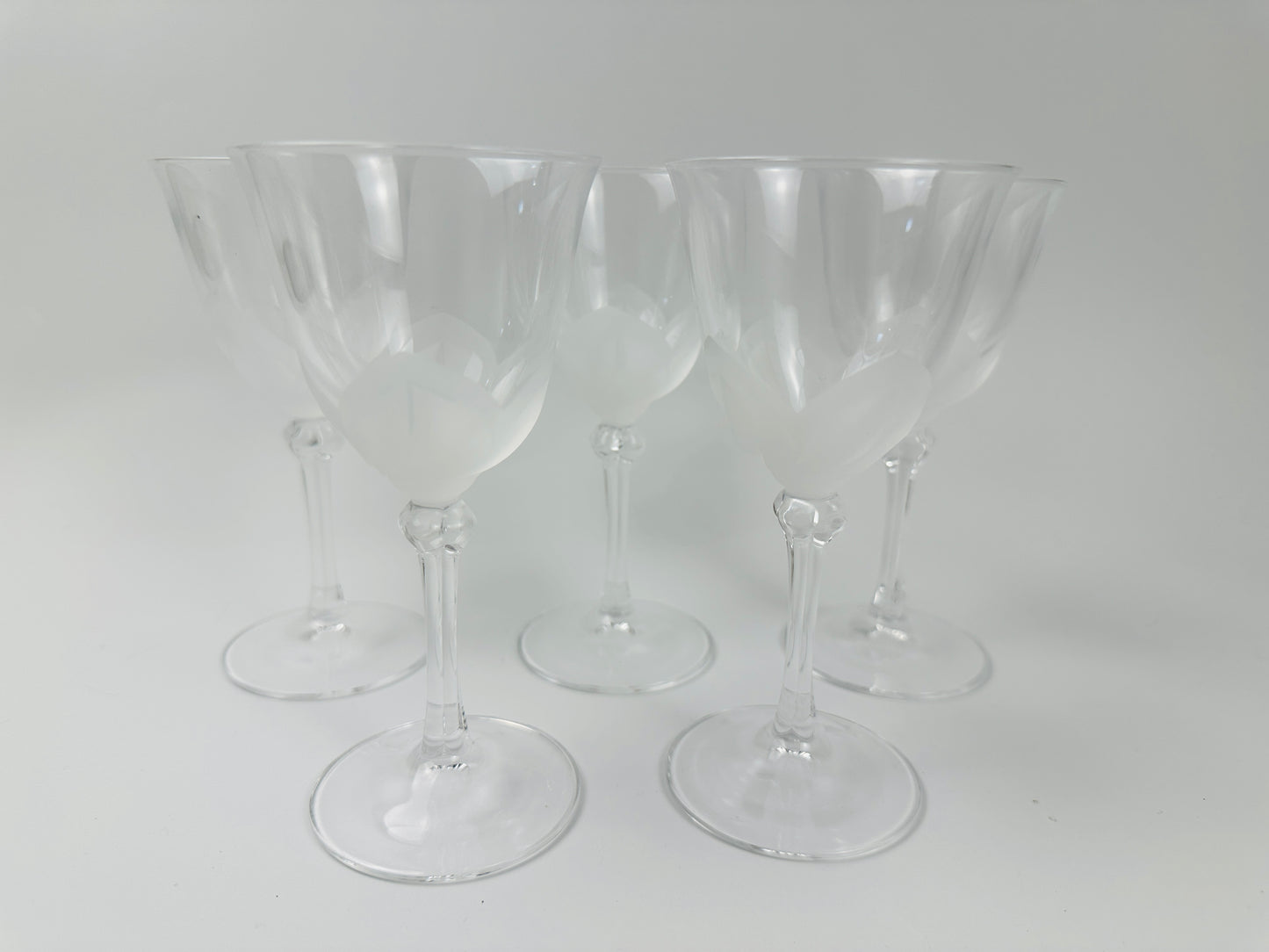 Frosted Petal Bottom Wine Glasses Set of Five