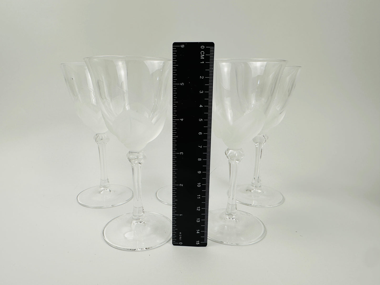 Frosted Petal Bottom Wine Glasses Set of Five