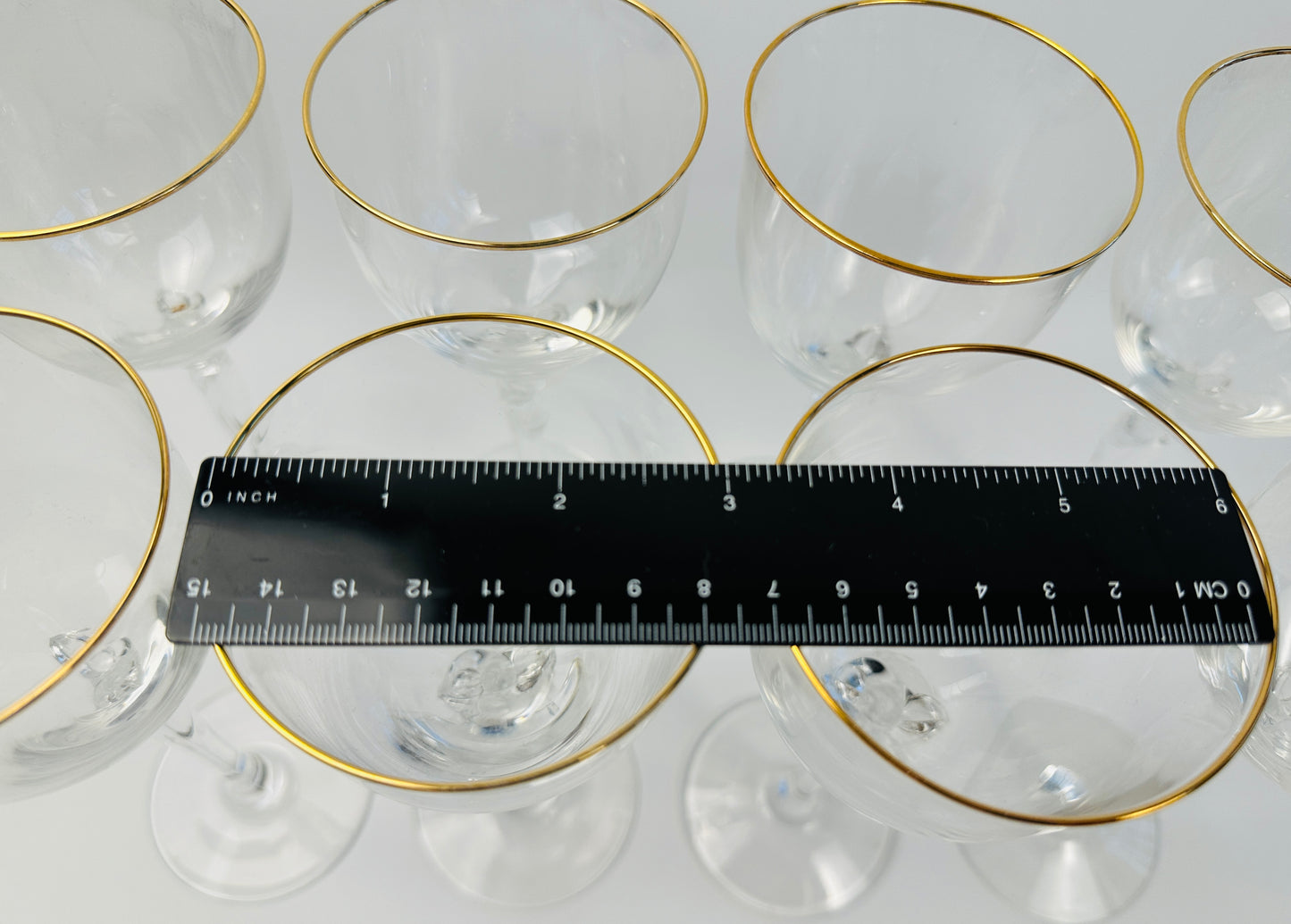 Gold Rim Shaped Stem Wine Glasses Set of Eight