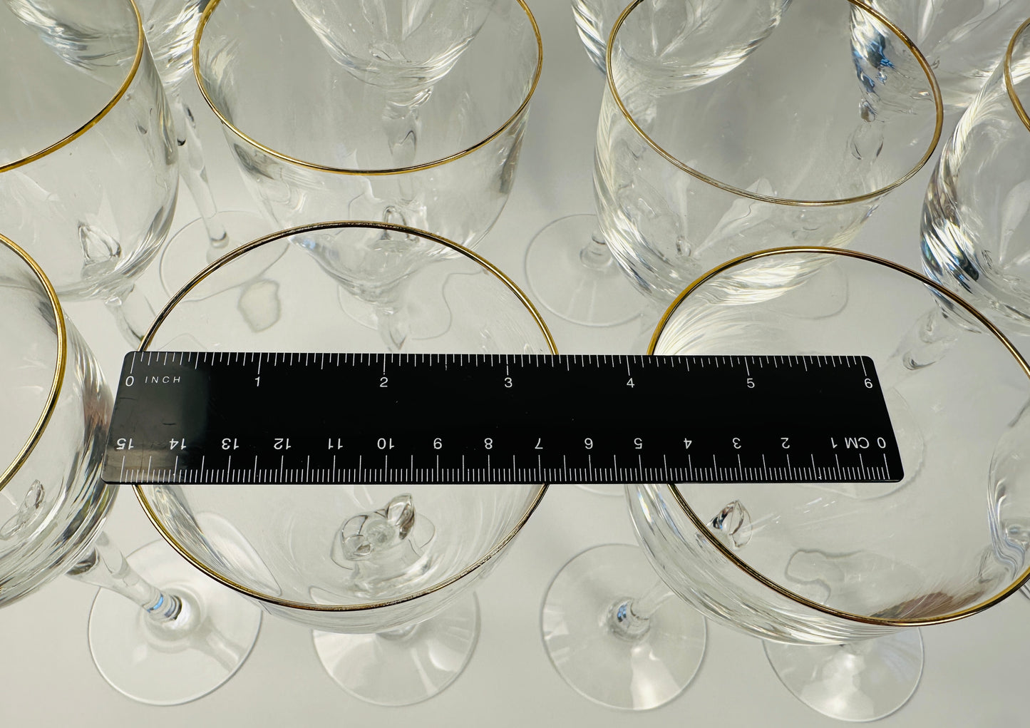 Gold Rim Shaped Stem Wine Glasses Set of Twelve