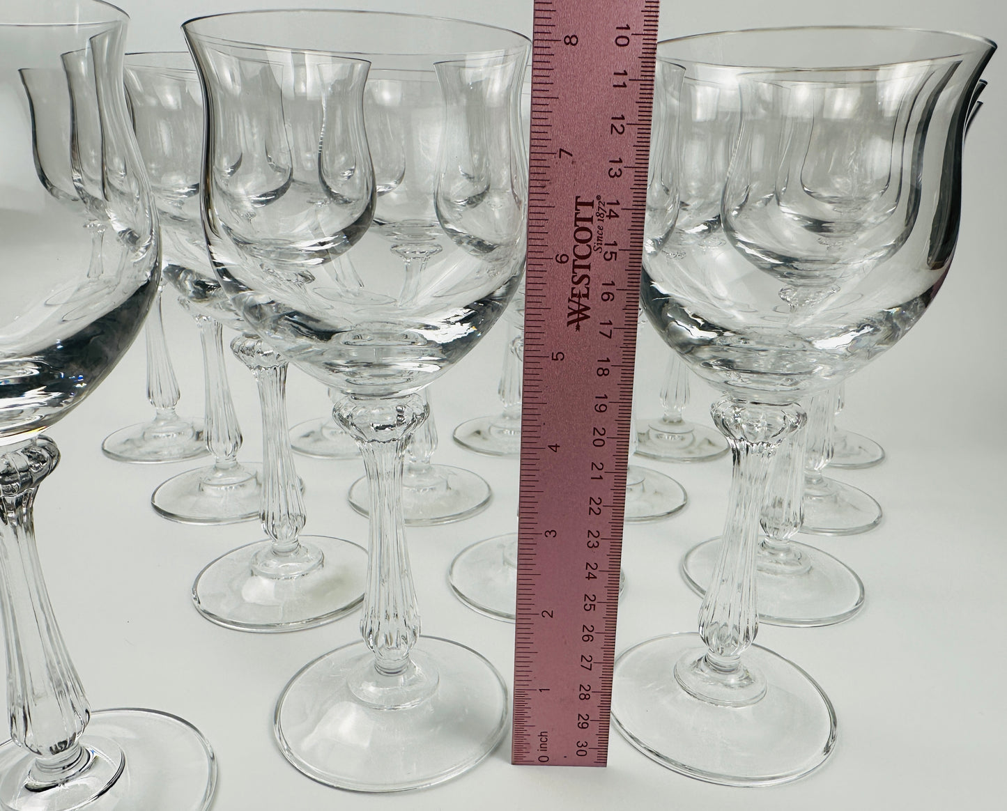 Tulip Shape Fluted Stem Wine Glasses Set of Fifteen