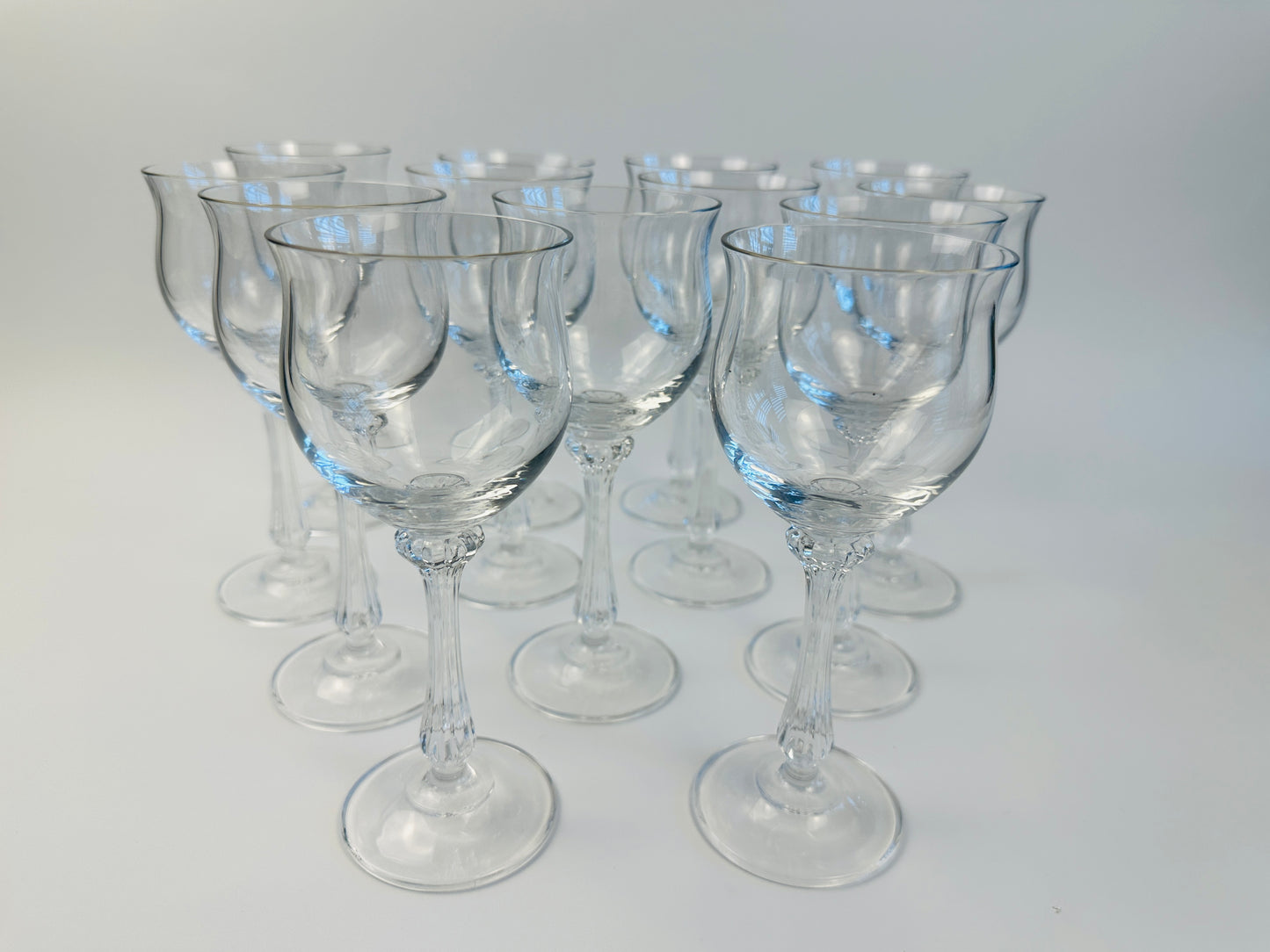 Tulip Shape Fluted Stem Wine Glasses Set of Thirteen