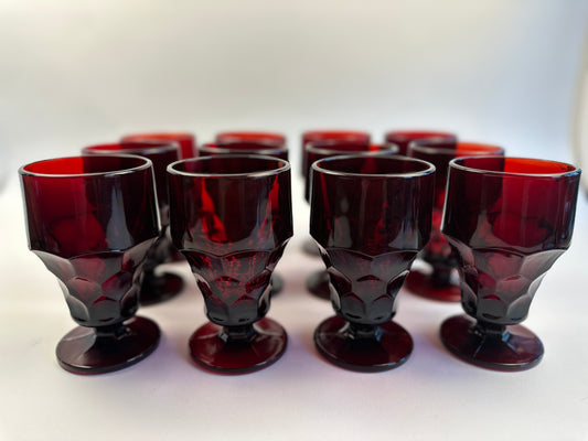 Anchor Hocking Georgian Red Footed Glasses Set of Twelve