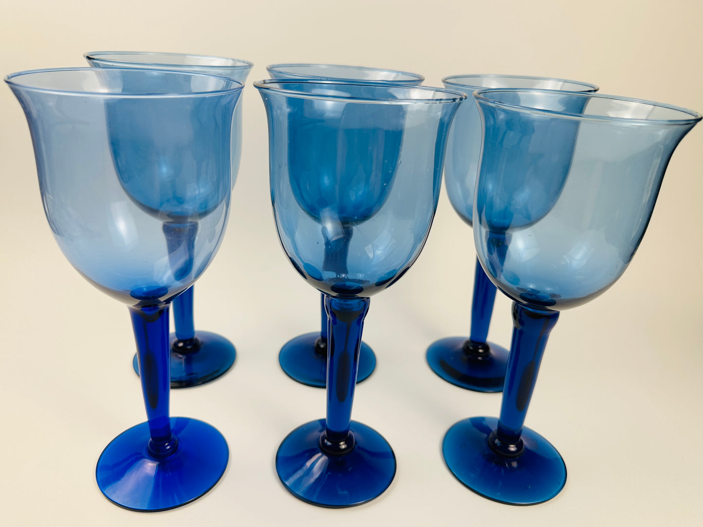 Blue Tulip Bowl Wine Glasses Set of Six