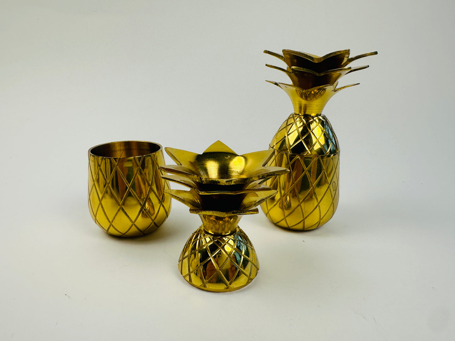 Brass Pineapple Covered Shot Glasses Set of Two in Box