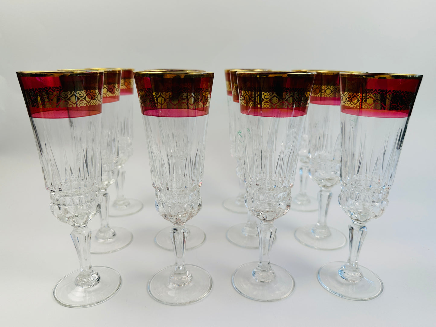 Eurodec Flash Ruby Gold Rim Champagne Flutes Set of Twelve