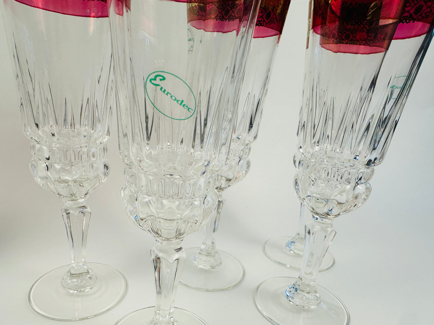 Eurodec Flash Ruby Gold Rim Champagne Flutes Set of Twelve