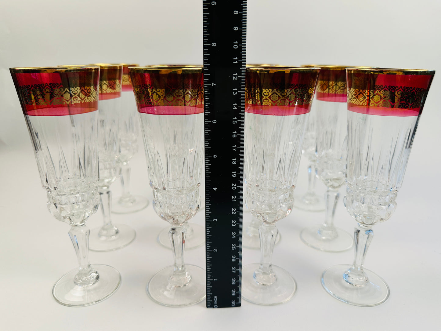 Eurodec Flash Ruby Gold Rim Champagne Flutes Set of Twelve