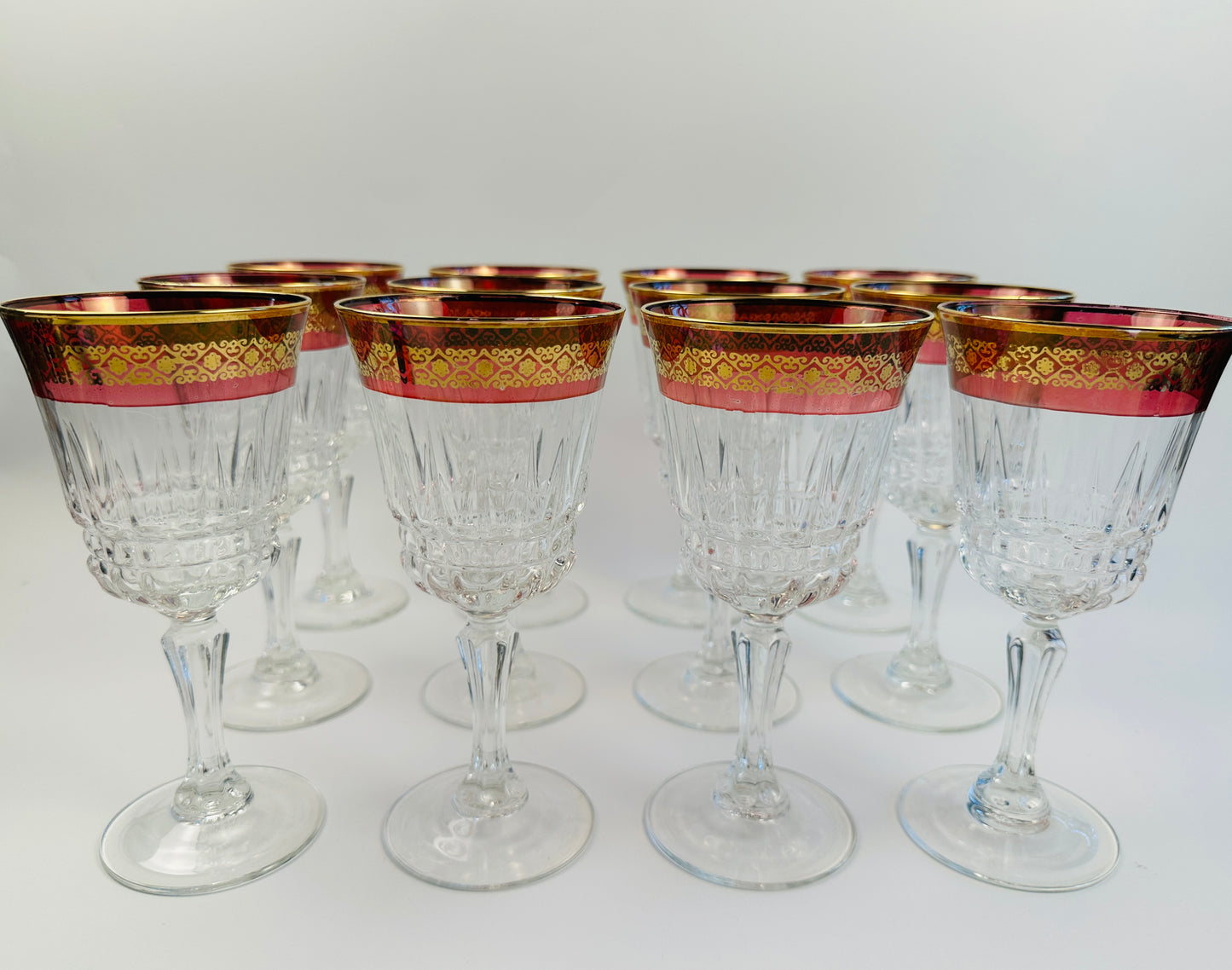 Eurodec Flash Ruby Gold Rim Water Glasses Set of Twelve